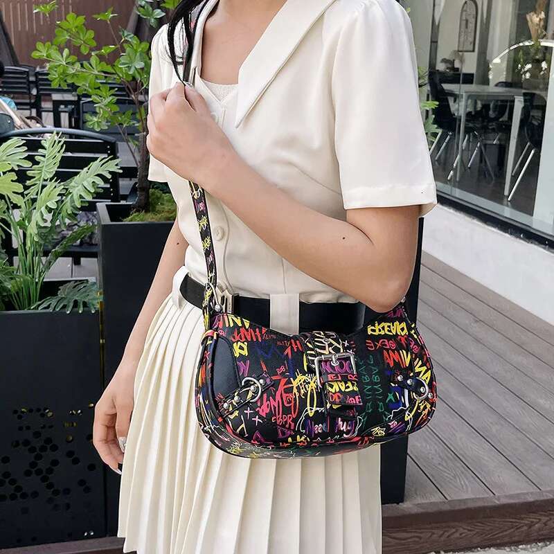 Hip Hop Graffiti Bags For Women 2025 New Leather Underarm Shoulder Bag Ladies Letter Fashion High Quality Hobos Handbag
