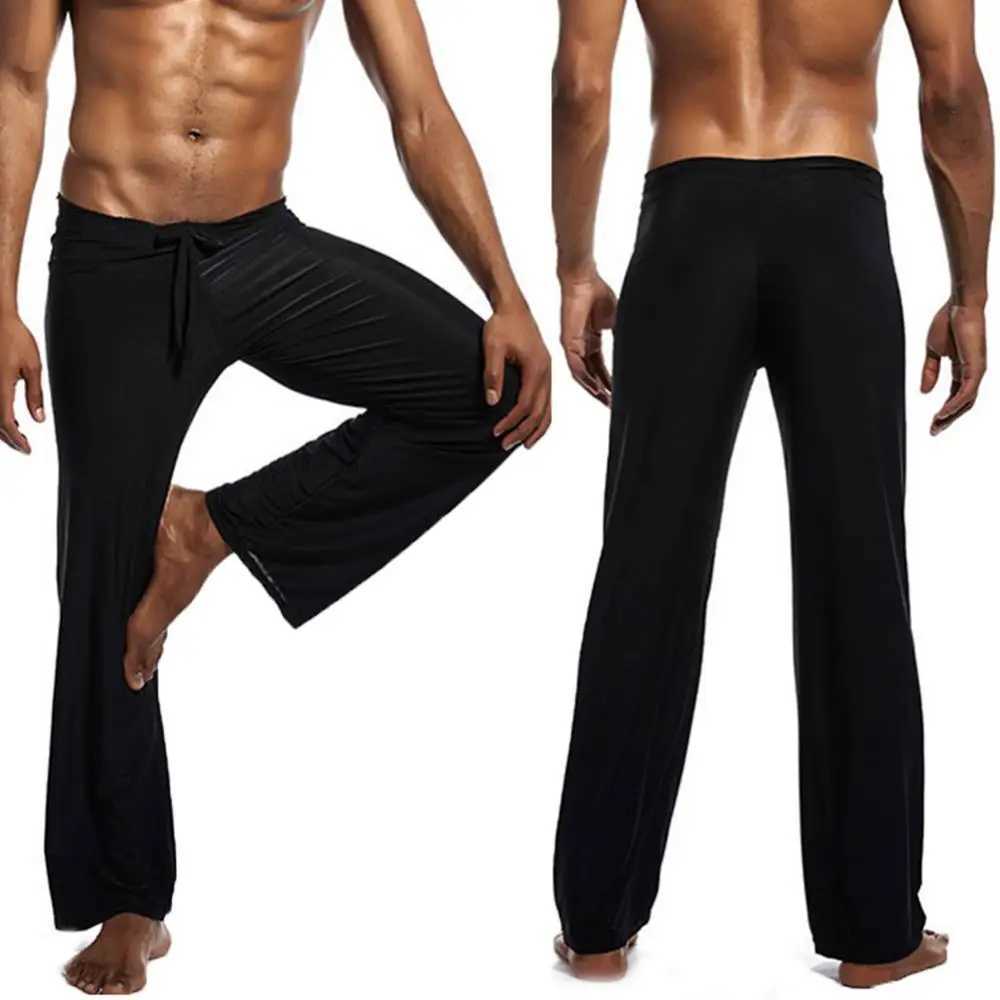 Mens Casual Solid Color Low-waisted Drawstring Loose Pants Running Yoga Trousers W250318