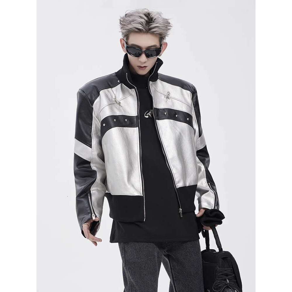 Men's Clothing Short Standing Collar Motorcycle Jacket For Men In Autumn, American Style Metal Buckle, Men's Rugged And Handsome Shoulder Pa