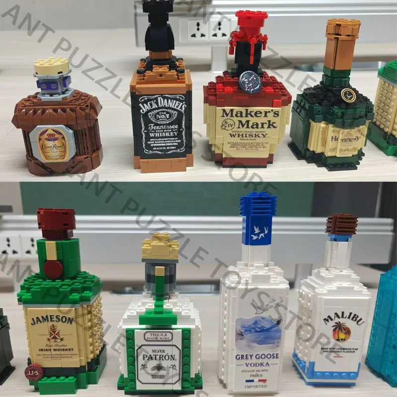 New building block whiskey bottle simulated grape wine bottle assembly building block creative toy building block home decorationXJ250318