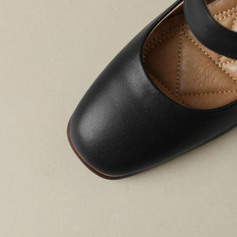 Mary Jane Pumps Women 2025 Spring Genuine Cow Leather Medium Block Heel Handmade Quality Comfortable Breathable Shoes 250318