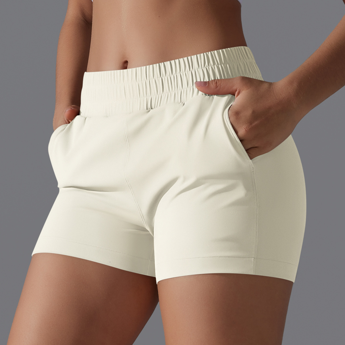 New tracksuit Jinammonia solid color pocket tight cycling shorts, sports running fitness casual yoga clothes, three part pants leggings