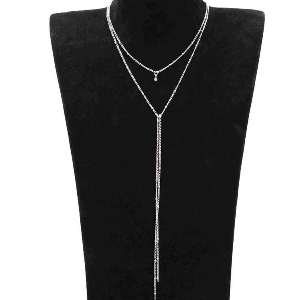 2024 Simple Gold and Silver Chain Necklace Long Bead Tassel Necklace Womens Necklace Collier Ras Du Cou W250318