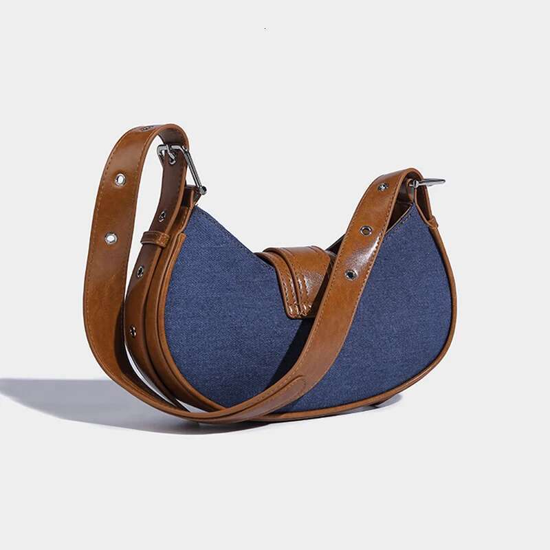 Vintage Splicing Saddle Underarm Bags For Women Designer Handbag Purse 2023 New In Contrasting Colors Shoulder Crossbody