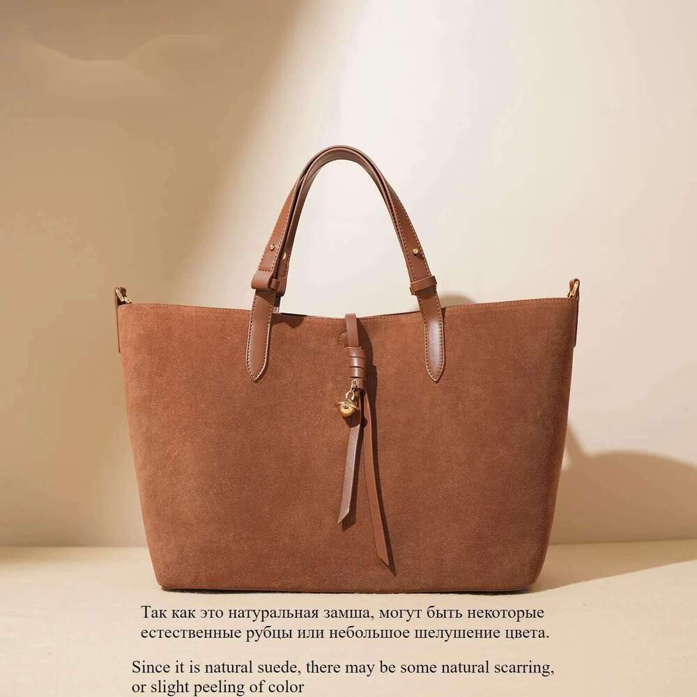 Suede Leather Bag For Women Handbag And Casual Tote Big Capacity Shoulder Brown Purses New