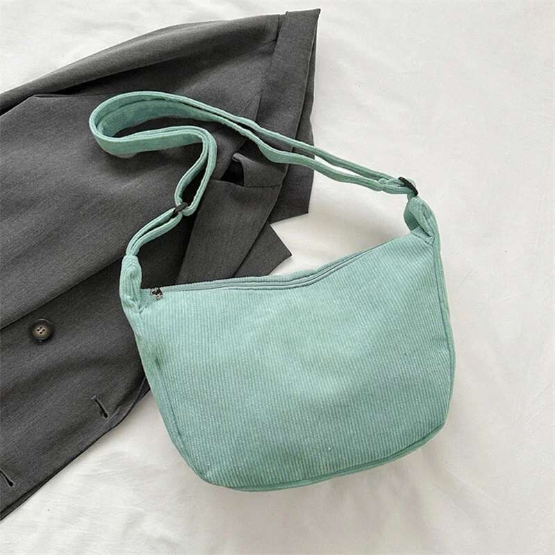 Minimalist Corduroy Shoulder Crossbody Women's Handbags Fashion Fabric Underarm Bag Solid Color Zipper Female Handbag
