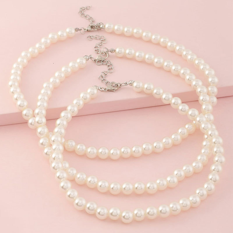 8mm Imitation Pearl Necklace 3-piece Women's Simple Three-layer Overlay With Choker Collar Chain Chain Jewelry