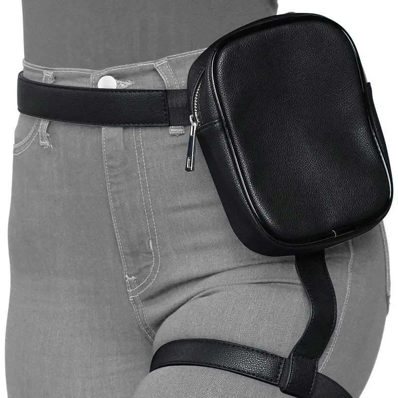 Trendy Stylish Black Women Waist Leg Belt Leather Cool Girl Bag Fanny Pack for Outdoor Hiking Motorcycle 250327