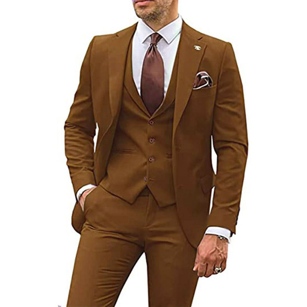 Men's Suits Brown Slim Fit Men Wear Formal Costume Homme Wedding Tuxedos 3 Pieces Blazers Masculino Jacket Pants Vest