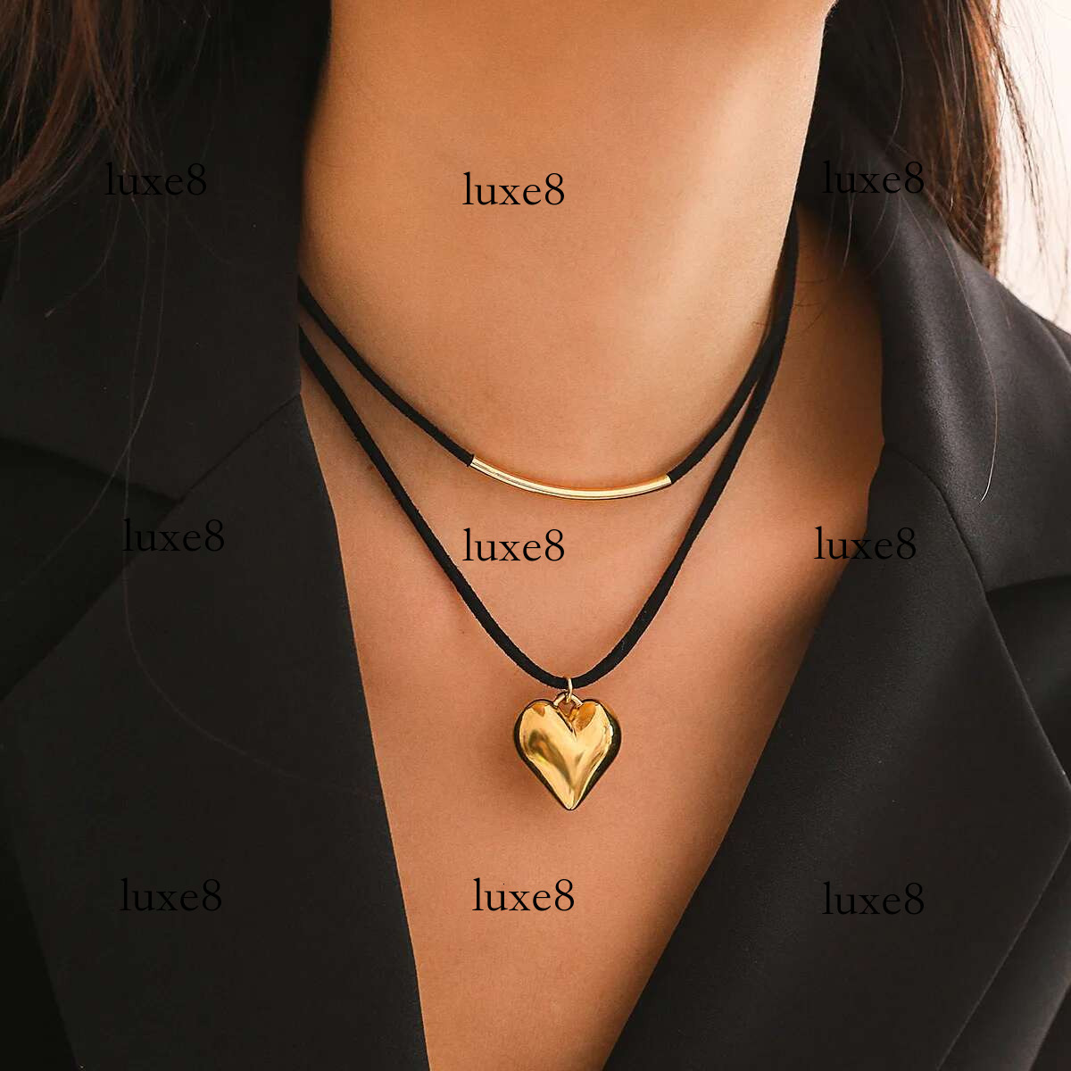 Punk Veet Small Love Heart Pendant Necklace for Women Vintage Black Rope Elegant Adjustable Choker Aesthetic Jewelry