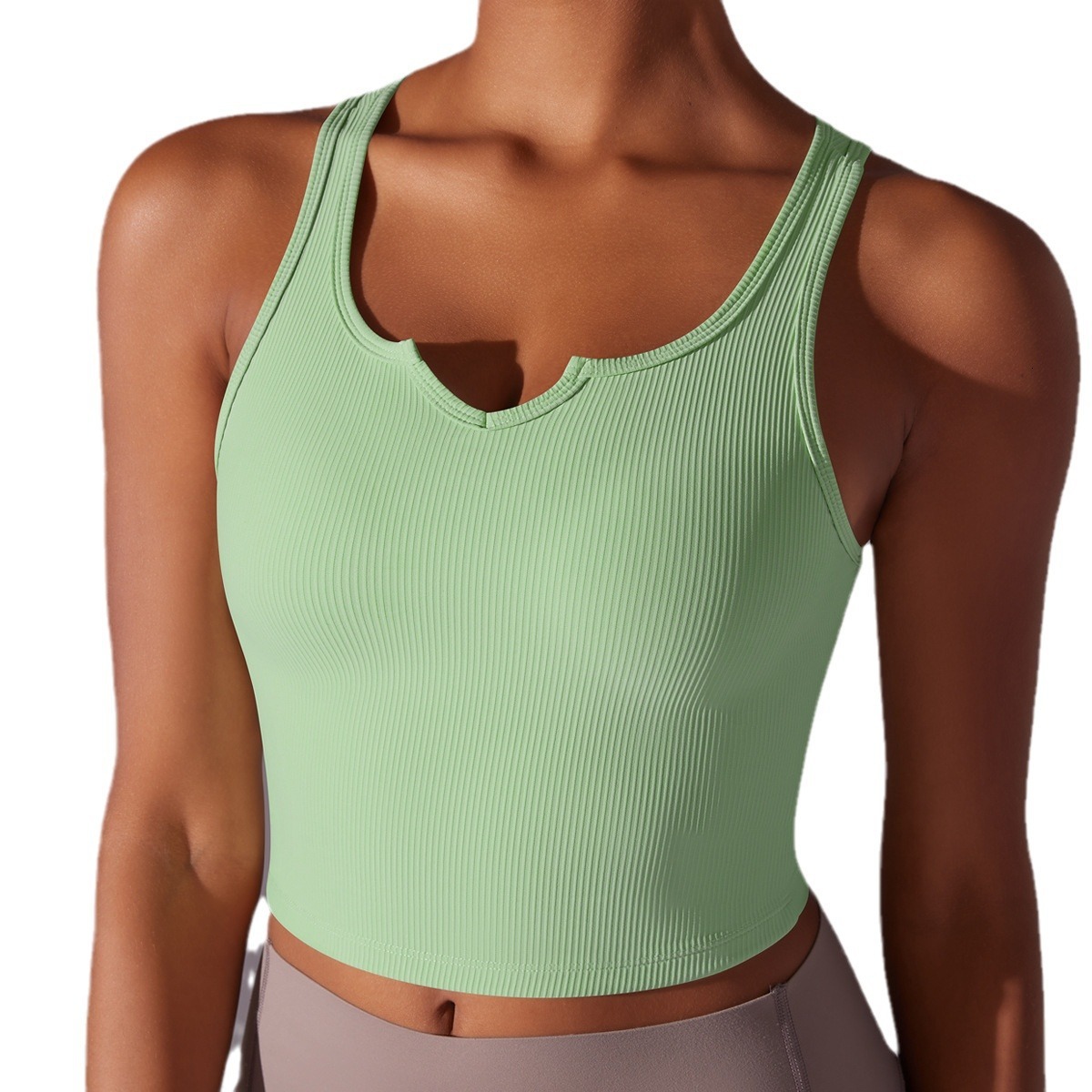 tracksuit Tight fitting high elasticity thread V-neck semi fixed cup, stomach covering vest, running fitness yoga suit for women leggings