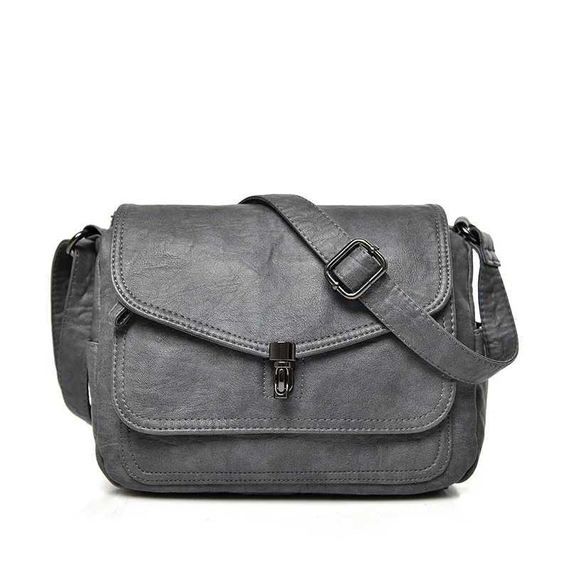 Vintage Soft PU Leather Shoder Bags Luxury Handbag Retro Three Pockets Large Capaci Crossbody Bag Z250318