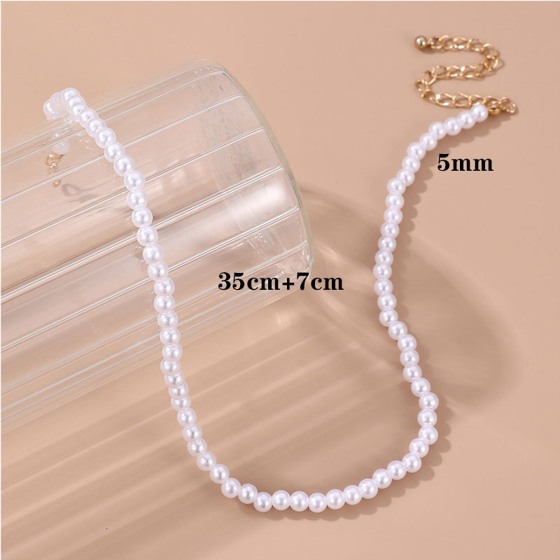 4/5/6/8/10mm Imitation Pearl Necklace Women Simple Everything Collared Collar Chain Chain Jewelry