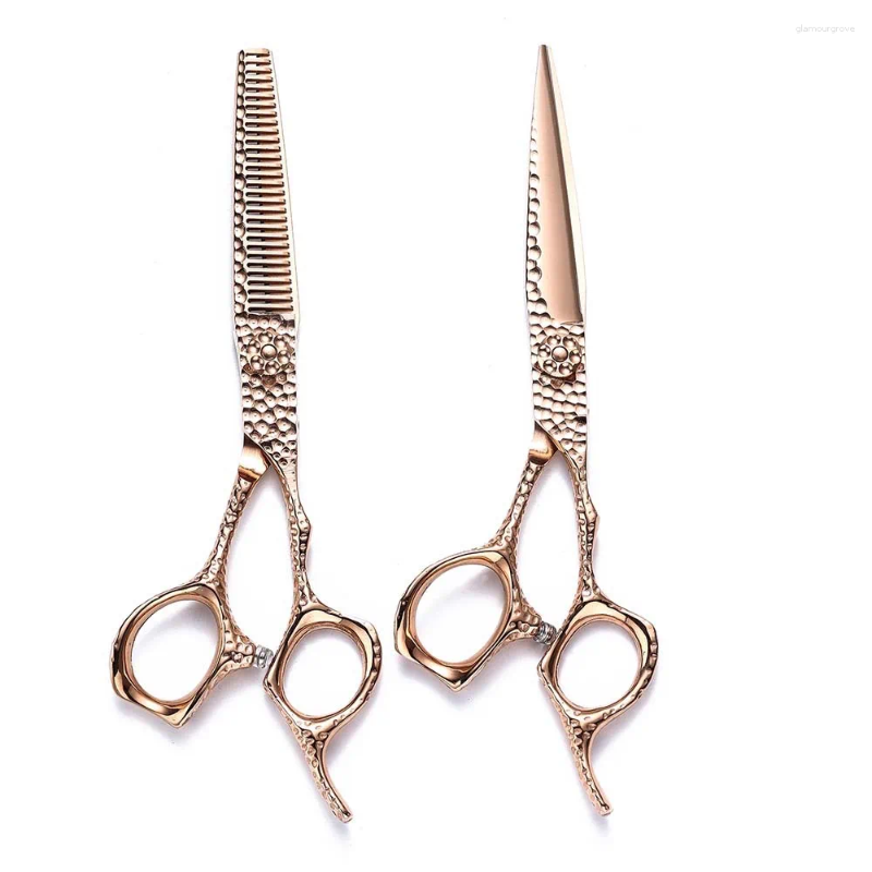 Rose Gold Hair Scissors Set Professional Cutting Shears For Salon Thinning Blending Straight Fringe Sharp Durable S2563