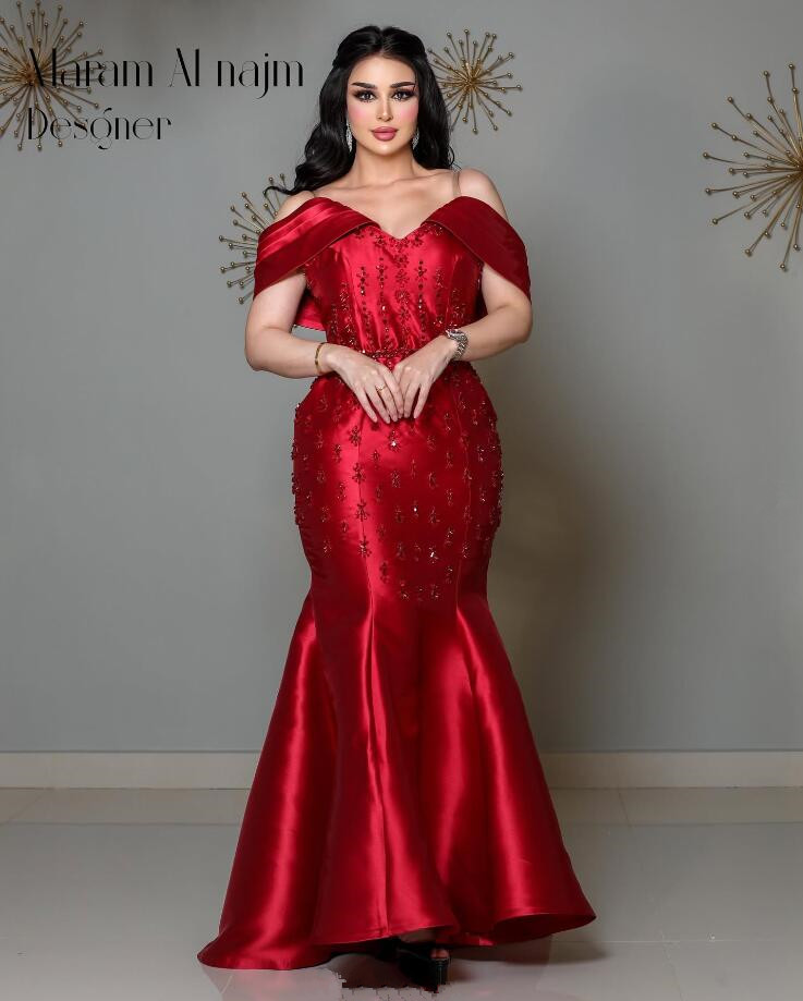 Burgundy Long Mermaid Prom Dresses Off Shoulder Crystal Lace-up Jersey Customsized Saudi Arabic Bride Wear Evening Formal Gown