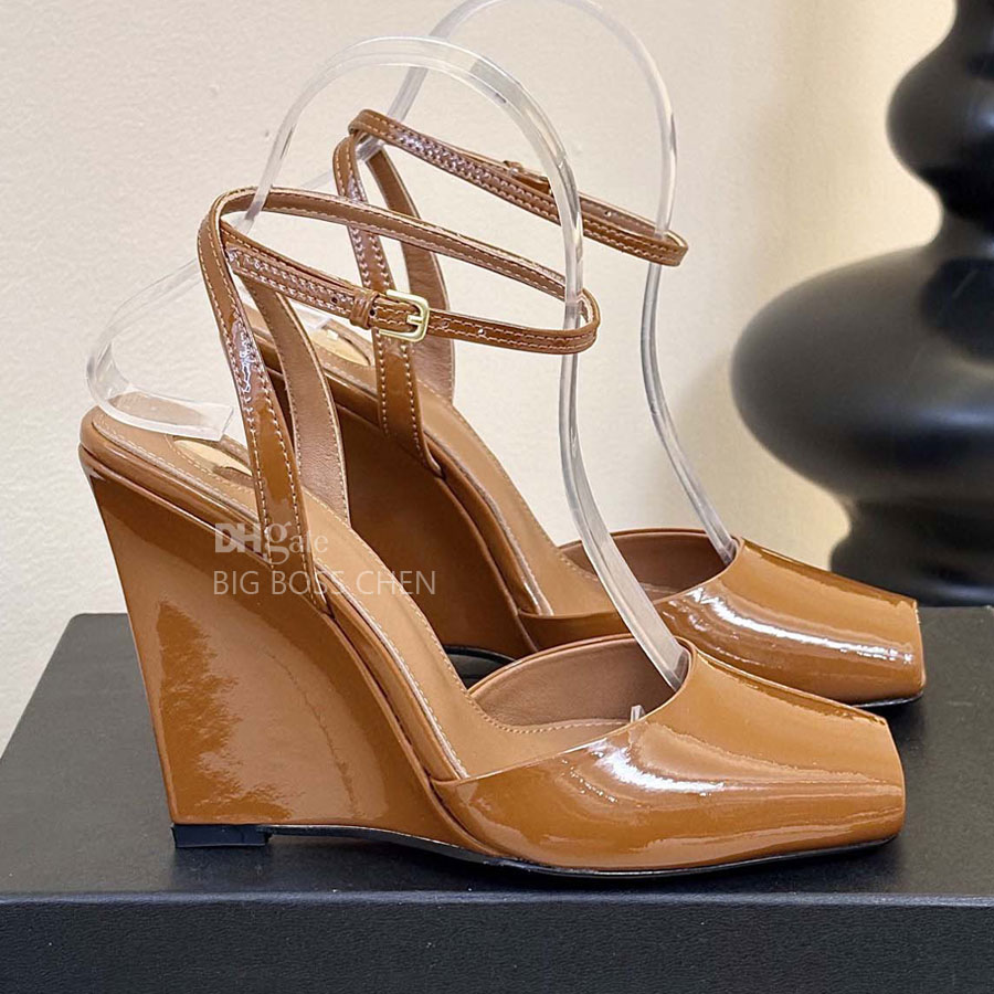 Top de qualité Nouvelle coins sandales Chaussures habillées à talons hauts Peep Toes Open Open de la cheville Pumps de fronde de boucle