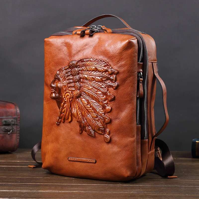 Vintage Men's Backpack Male Laptop Shoulder Bag Men Large Capacity Travel Backpacks Cowhide Schoolbag Indian Cow Leather