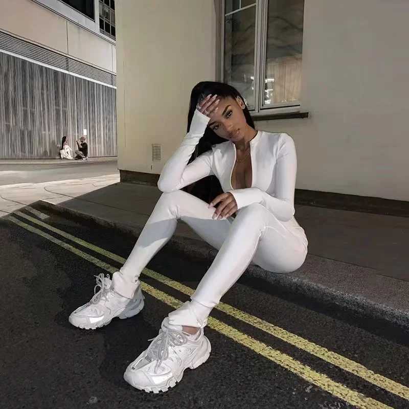 2024 solid jumpsuit womens sports jumpsuit summer new item Slve zipper elastic one-piece elegant black tight fitting garment X250318
