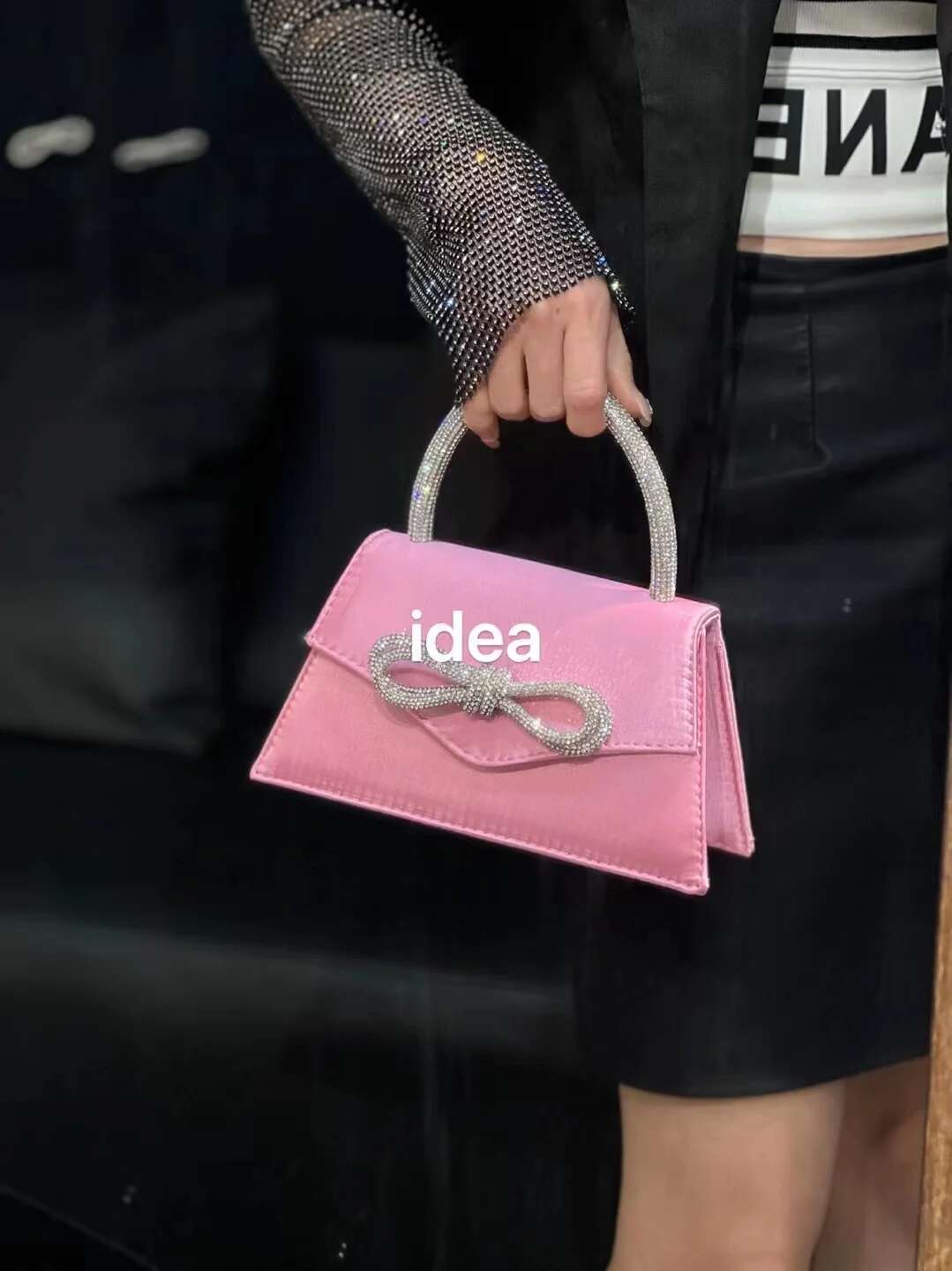 Satin Glitter Shiny Bow Knot Women Handbag Bg Rhies Dia Evening Wedding Party Clutch Purse Crossbody Bag