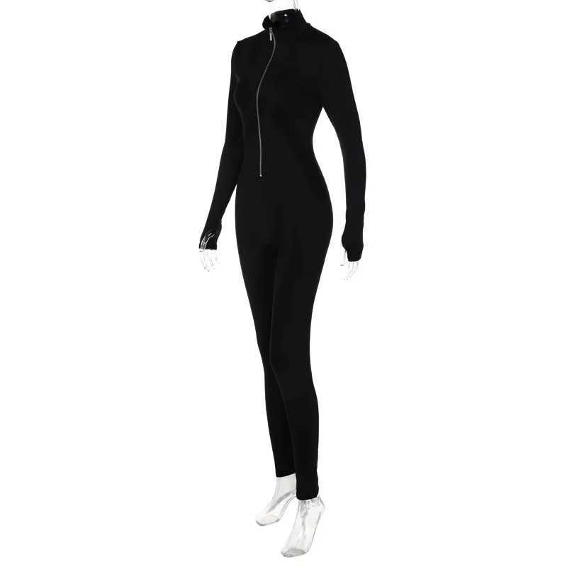 2024 Autumn/Winter Womens Dp V-neck Zipper Back Long Sleve Weight Loss Exercise Stretch Strt Wear Black jumpsuit X250318