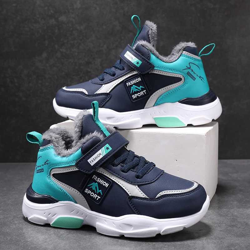 Outdoor childrens running shoes sports shoes childrens winter warm sports shoes waterproof leather girls casual hiking shoes school W250318