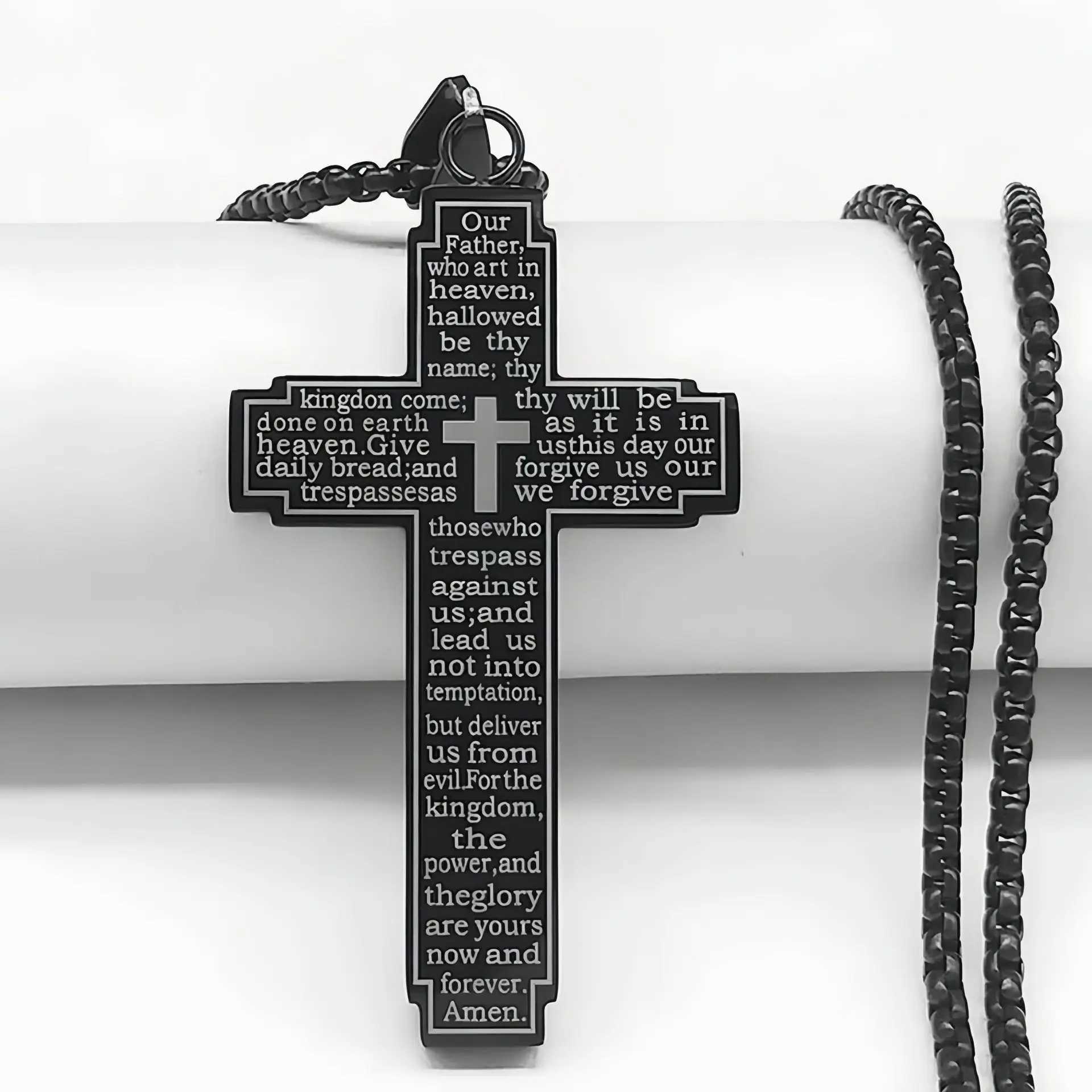TrendMen Hiphop Rock Crucifix Cross Stainless Steel Pendant Necklace for Men and Boys Black Metal Clavik Chain Party Jewelry Gift W250318