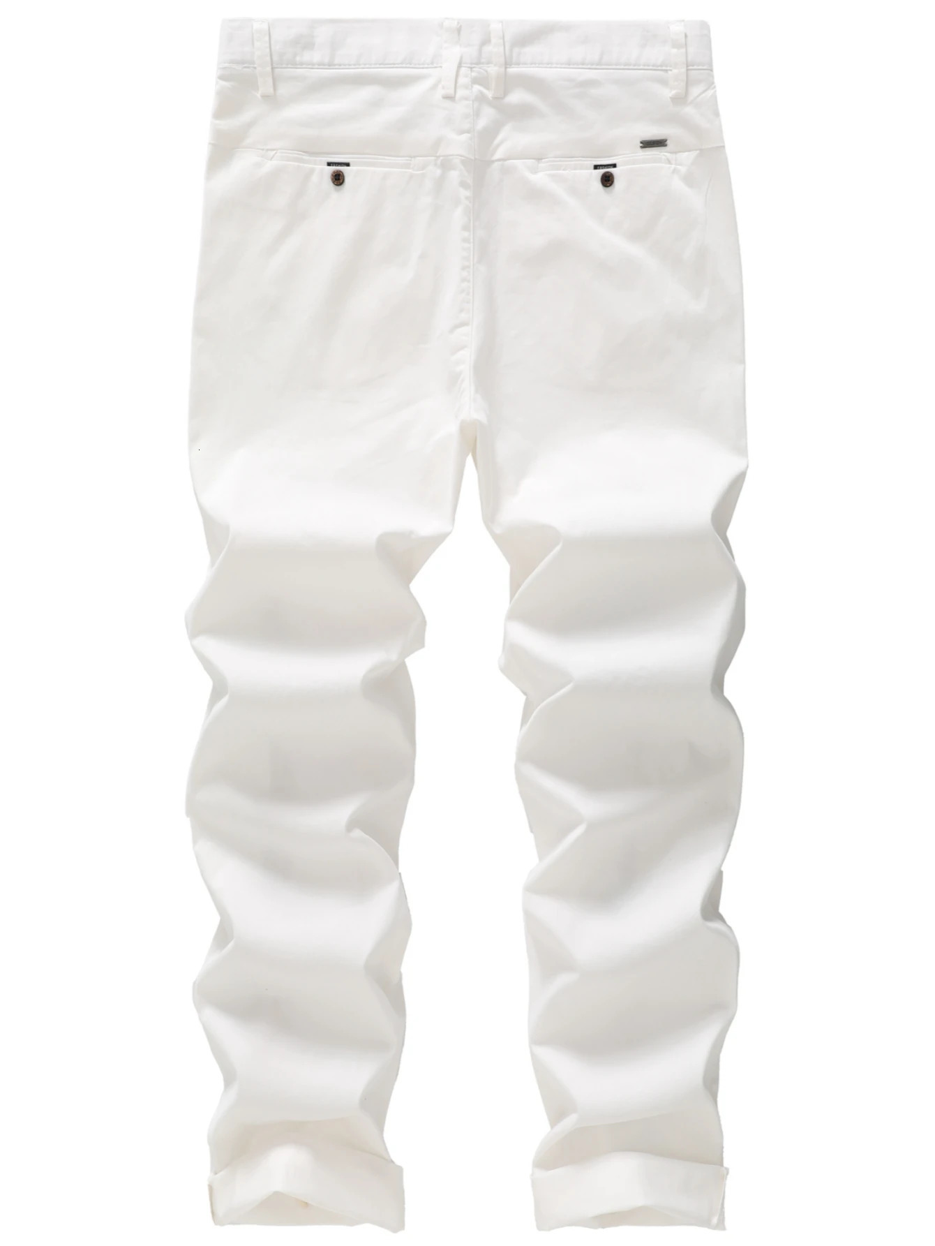 Mens Classic Straight White Cotton Chino Pants Business Casual Trousers 2842 Pure Comfort Fit Office Wear 250311