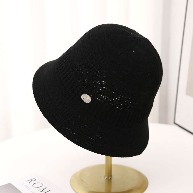 2024 New Women's Casual Fashion Sunshade Striped Hollow Bucket Thin Soft Breathable Knitted Hat