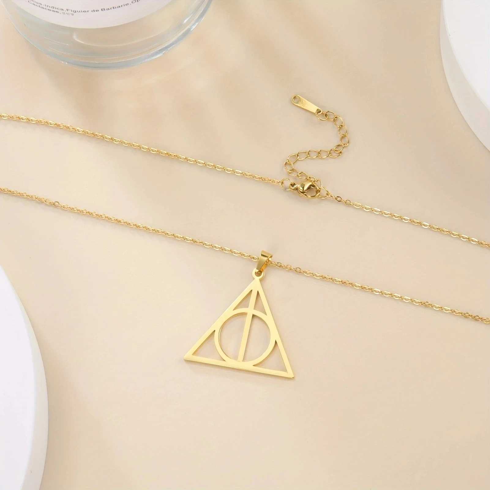 Stainless steel Deathly Hallows necklace round triangle silver pendant necklace mens geometric jewelry W250318