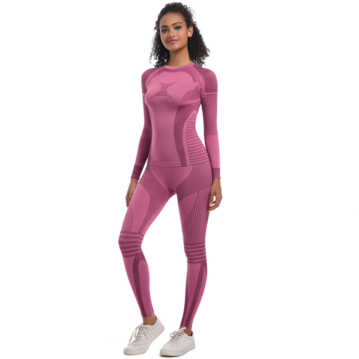 tracksuit Seamless knitted tight fitting high elasticity long ski set, sports running fitness yoga suit two-piece set for women leggings
