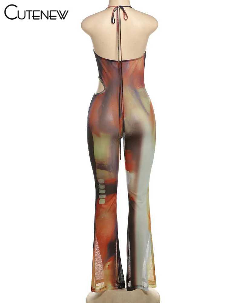 Cutenew retro panel womens jumpsuit summer camisole strapless shoulder strap tight jumpsuit X250318