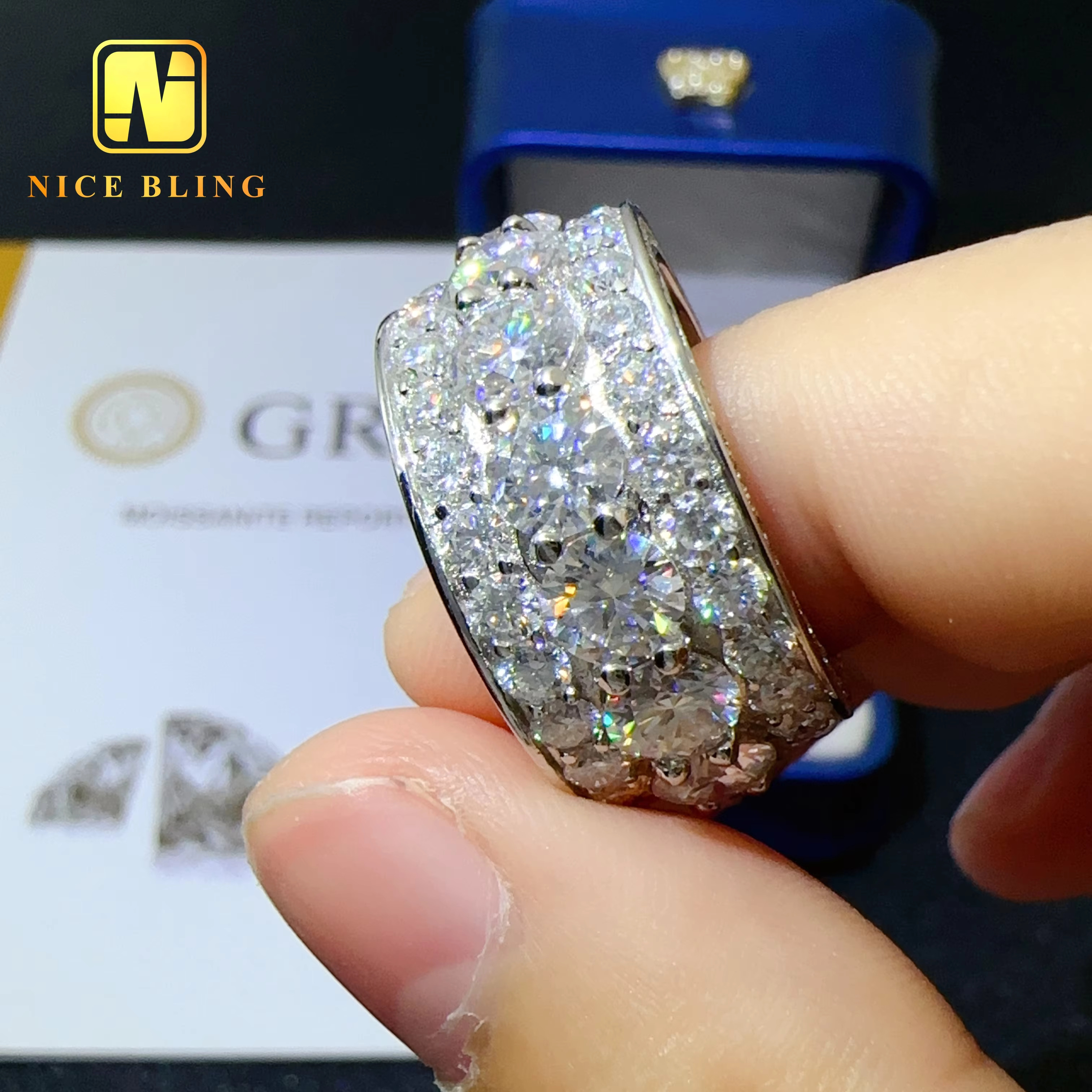 VVS Moissanite Diamond Wedding Engagement Ring Hip Hop Jewelry Iced Out 925 Silver Round Eternity Bands