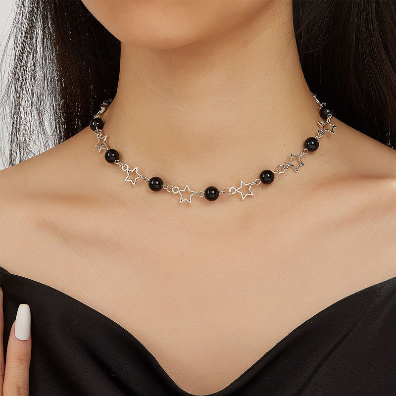 Five-pointed Star Imitation Pearl Splicing Necklace Female Simple Temperament Choker Collarbone Chain Jewelry