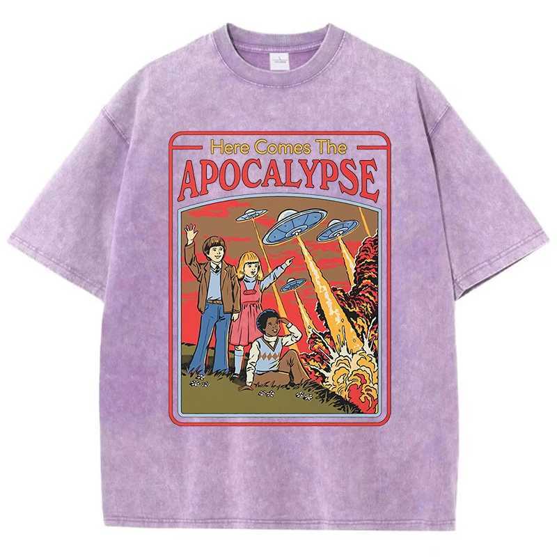 This is a revelation Ufo washes vintage mens clothing oversized streetwear fashionable cotton tops and casual loose T-shirtsXJ250318