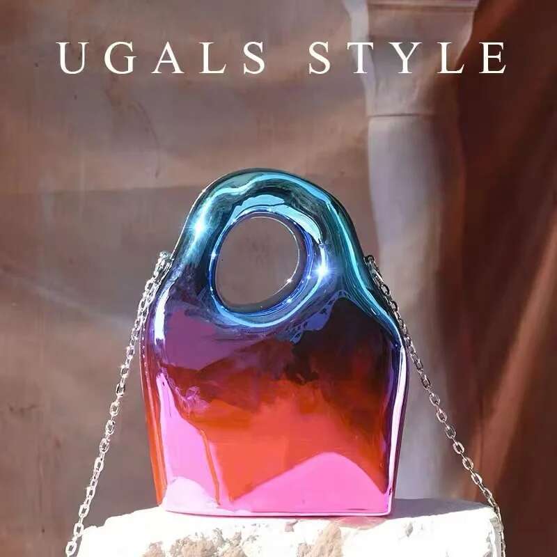 Fashion Irregular Shiny Acrylic Women Handbag Gradient Evening Wedding Party Clutch Purse Shoulder Casual Bag