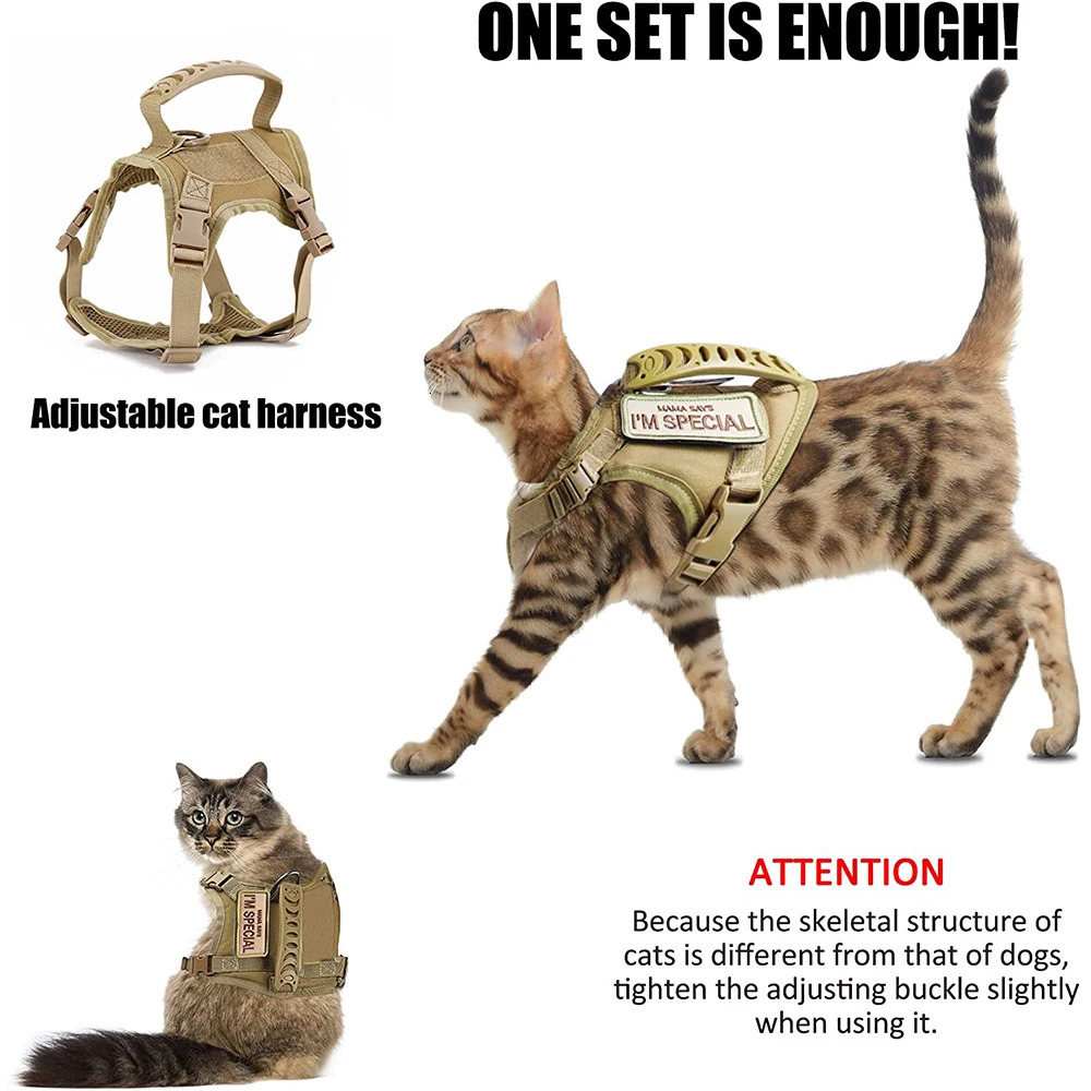 Tactical cat harness for hiking escape adjustable pet vest with soft mesh and control handle suitable large cats small dogs 250318