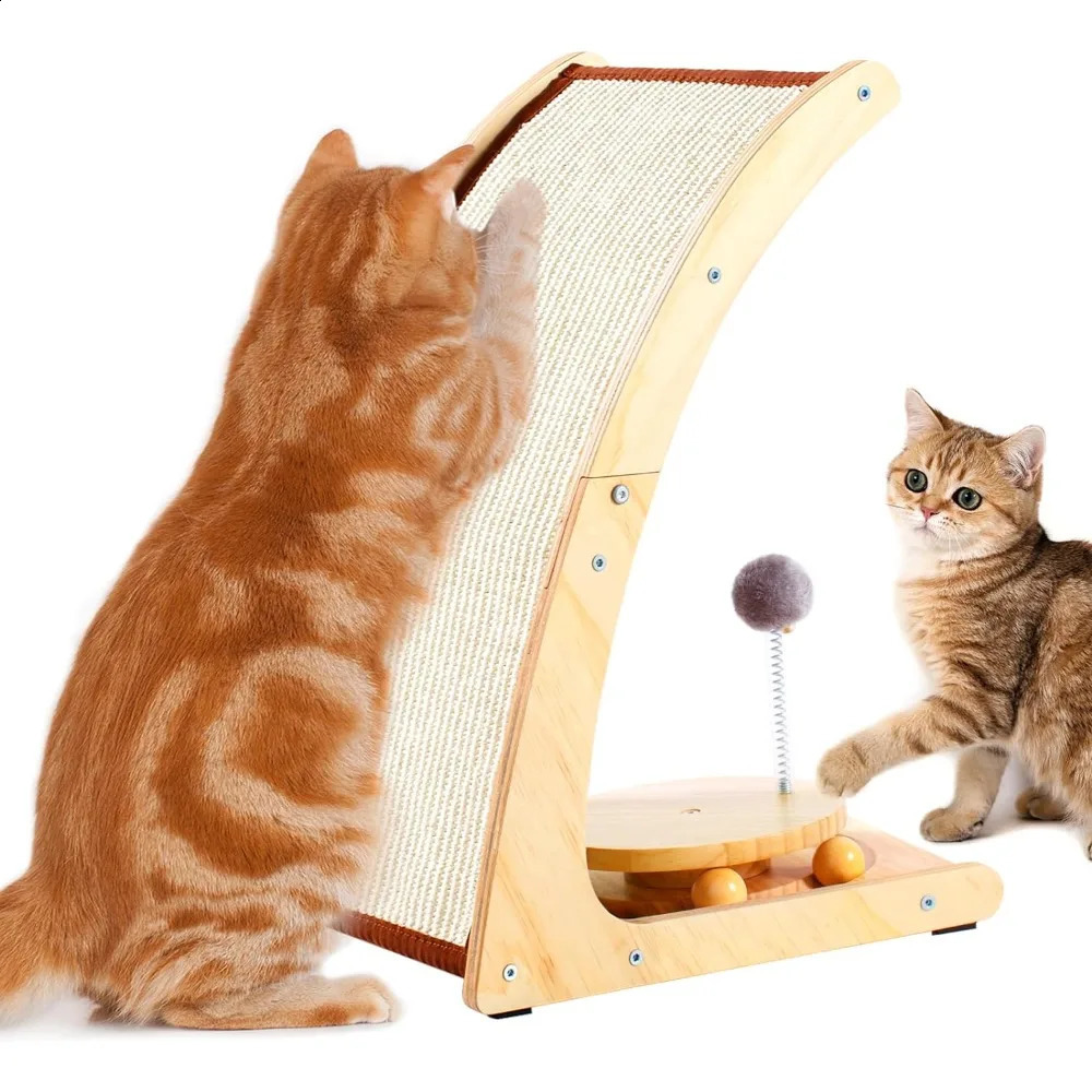 Large Cat Scratcher Natural Sisal Cat Scratch Pad4 in 1 Cat Scratching Post with Turntable Toy Spring Ball for Indoor Cats