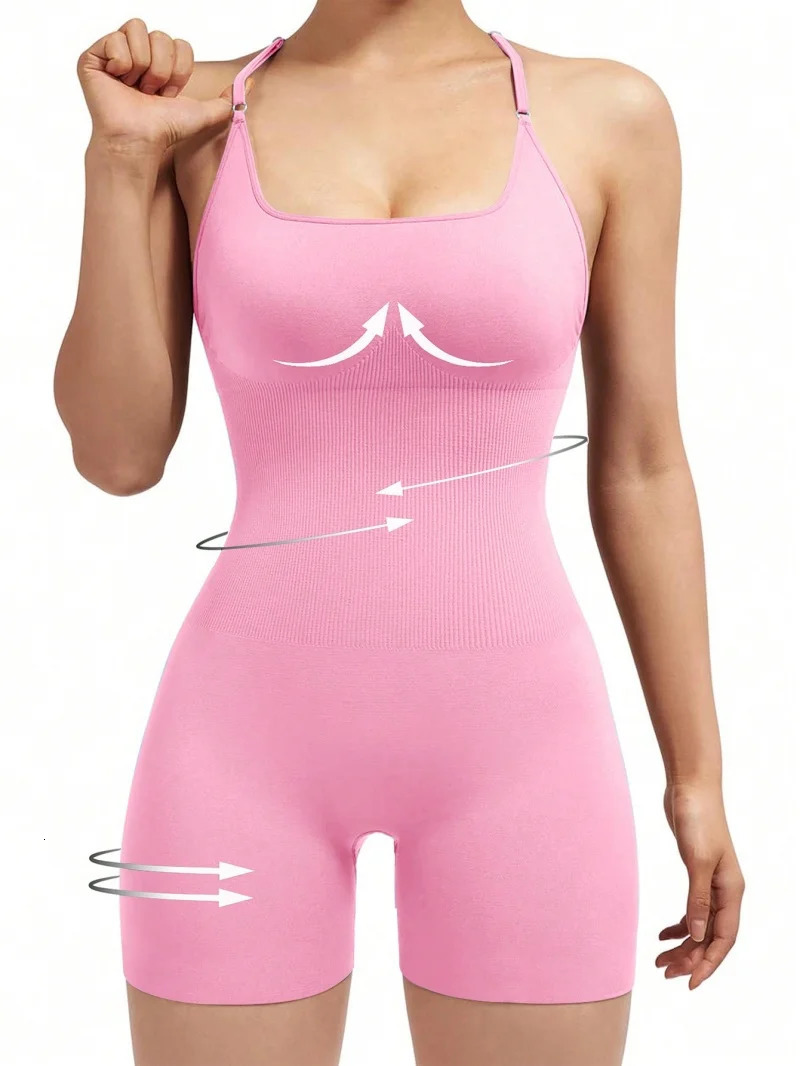 Sexy Fiess Jumpsuit Women Cross Adjustable Sports Playsuit Running One Piece Yoga Suit Scrunch Shorts Backless Set Romper 250313
