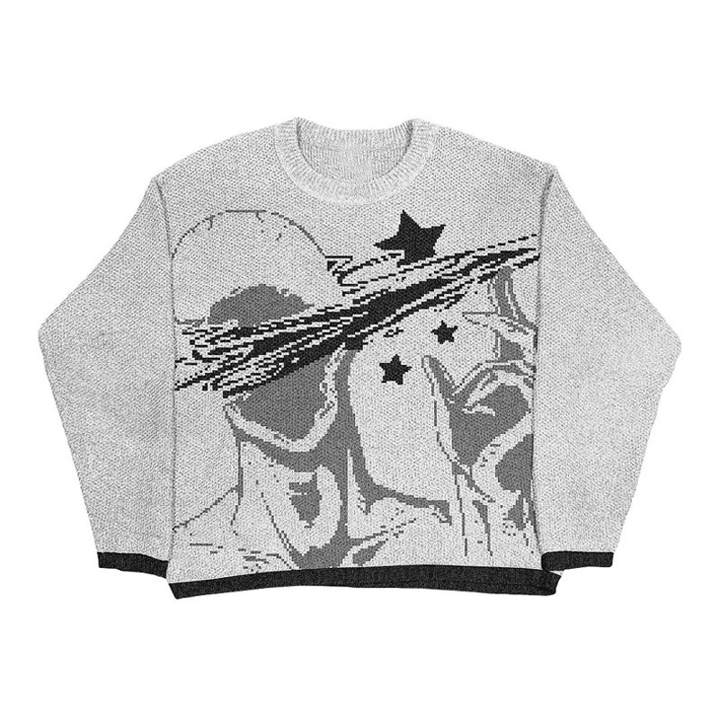 Anime Knit Sweater Hip Hop Rap Retro Vintage Loose Ugly Pullover Y2K Mens Jumpers Knitwears Oversized Women Sweater 250318