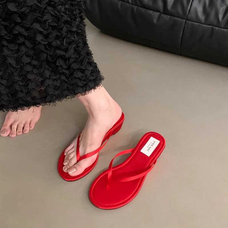 SUOJIALUN 2025 Summer New Wen Slipper Fi Narrow Band Ladies Slip Flip Shoes Low Wedge Heel Outdoor Dress Slides Y250317