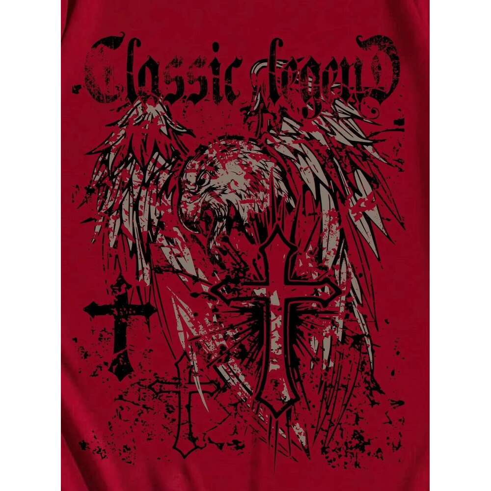 Men's and women's short sleeved T-shirt, cotton, unisex, Gothic, eagle and cross print, Y2K figure, luxurious and fashionable, plus size, cl