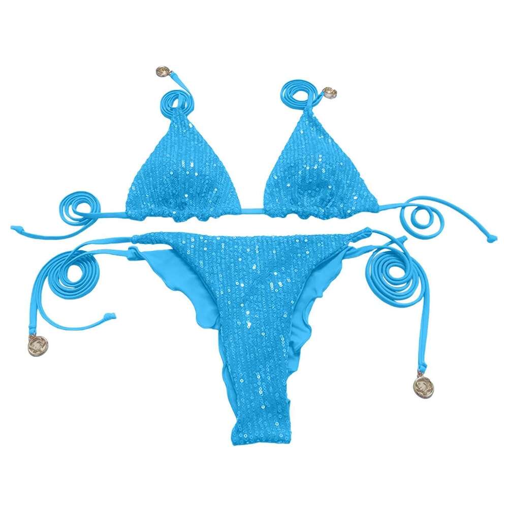 Women's sequin triangle swimsuit, sexy bikini, liquor swimsuit, beachwear, swimming document, 2025, 2024