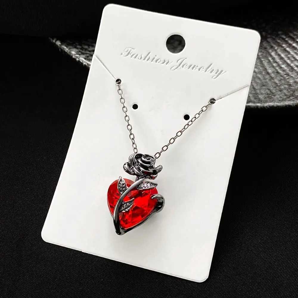 Gothic Rose Red Love Necklace Womens Y2K Grunge Jewelry Dainty Silver Color Tonebelly Human Heart Pendant Personalized Gift W250318