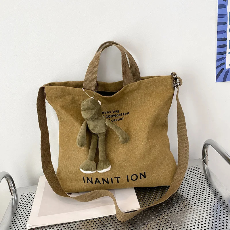 Japanese Canvas Mens and Womens Simple Cross-body Bag Wash Canvas Thick Handbag Large Capacity Arts Students Package Satchel R250318