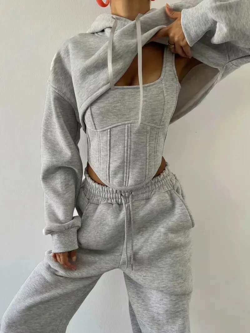 Y2k Solid Color Sexy Corset And Hoodies Set Sensual Spice Girl Strap Crop Tops Patchwork Fishbone Bandage Corsets Casual Hoodie