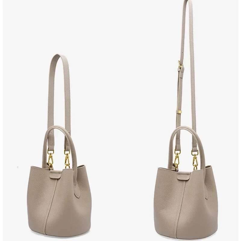 2023 New Fashion Female Bucket Bag Women's Genuine Leather Shoulder Messenger Bags Soft Cowhide Handbag Ladies Small Totes Brown