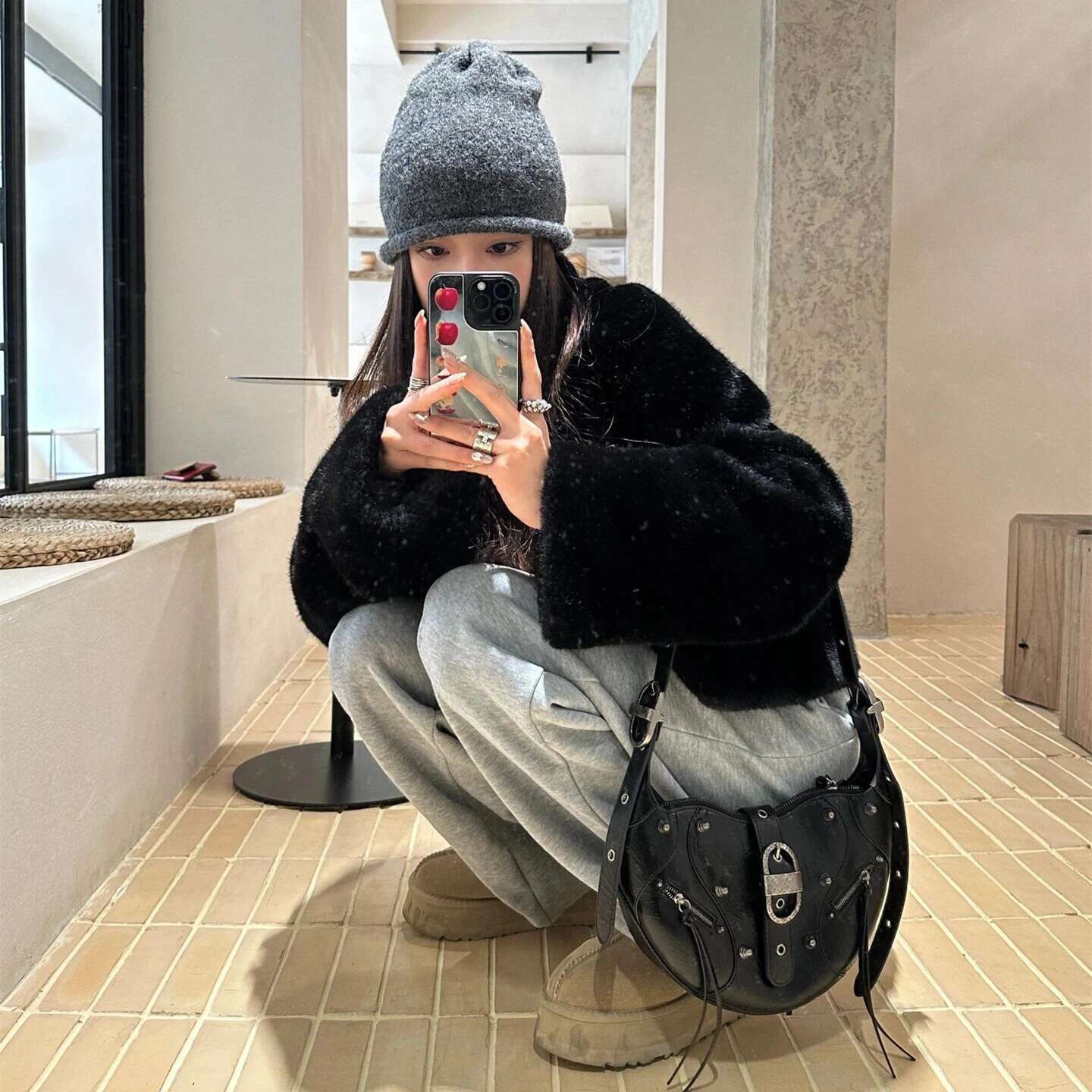 JW PEI Croissant Biker - Waxed Leather Eco-Friendly Crossbody Purse Spacious Shoulder Bag Women Street Style Large Capacity