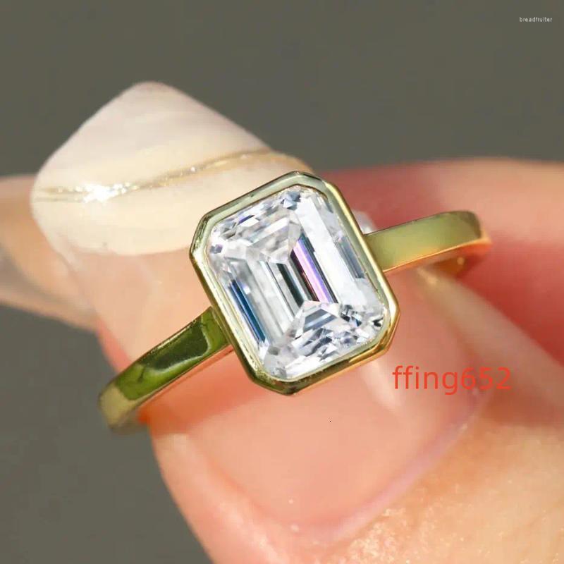 Cluster Rings 1ct 2ct 3ct Emerald Cut Moissanite Ring 925 Sterling Silver Engagement Solitaire For Woman Gold Plated Anniversary Gifts