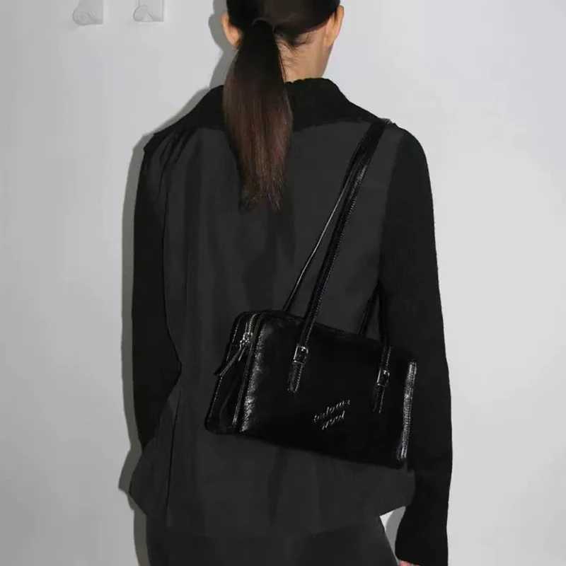 New Warm Makeup Bag Retro Shoe Bag High Quality Black PU Womens Cross Body Bag Luxury Design Casual Simple Bottom Bag Y250318