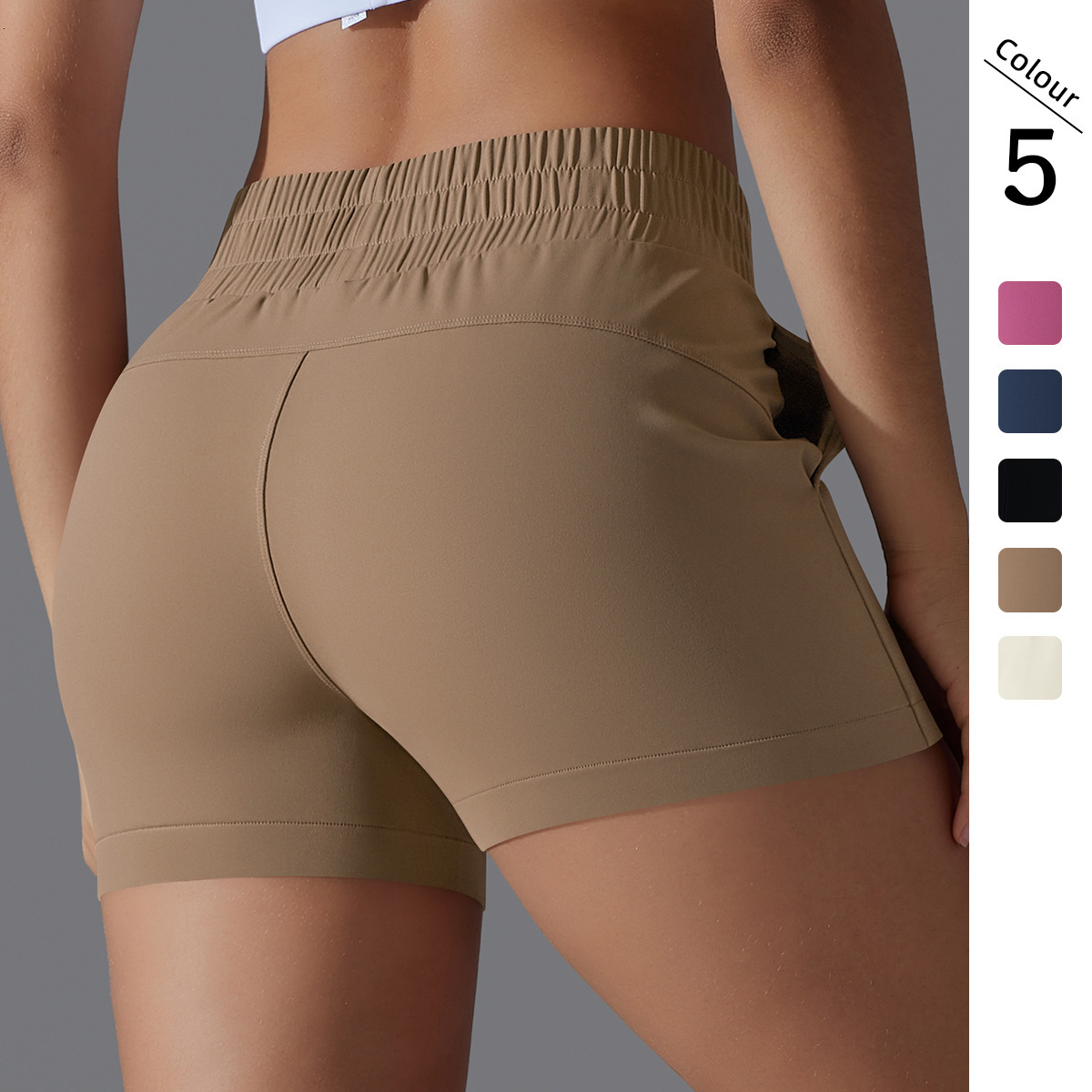 New tracksuit Jinammonia solid color pocket tight cycling shorts, sports running fitness casual yoga clothes, three part pants leggings